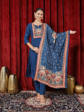 Printed Chanderi Kurta With Pants & Dupatta